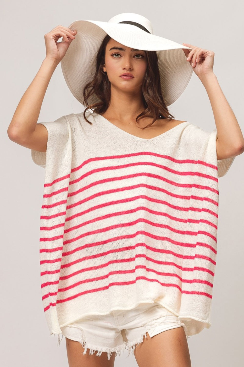 BiBi Blusa de manga corta a rayas con cuello en V