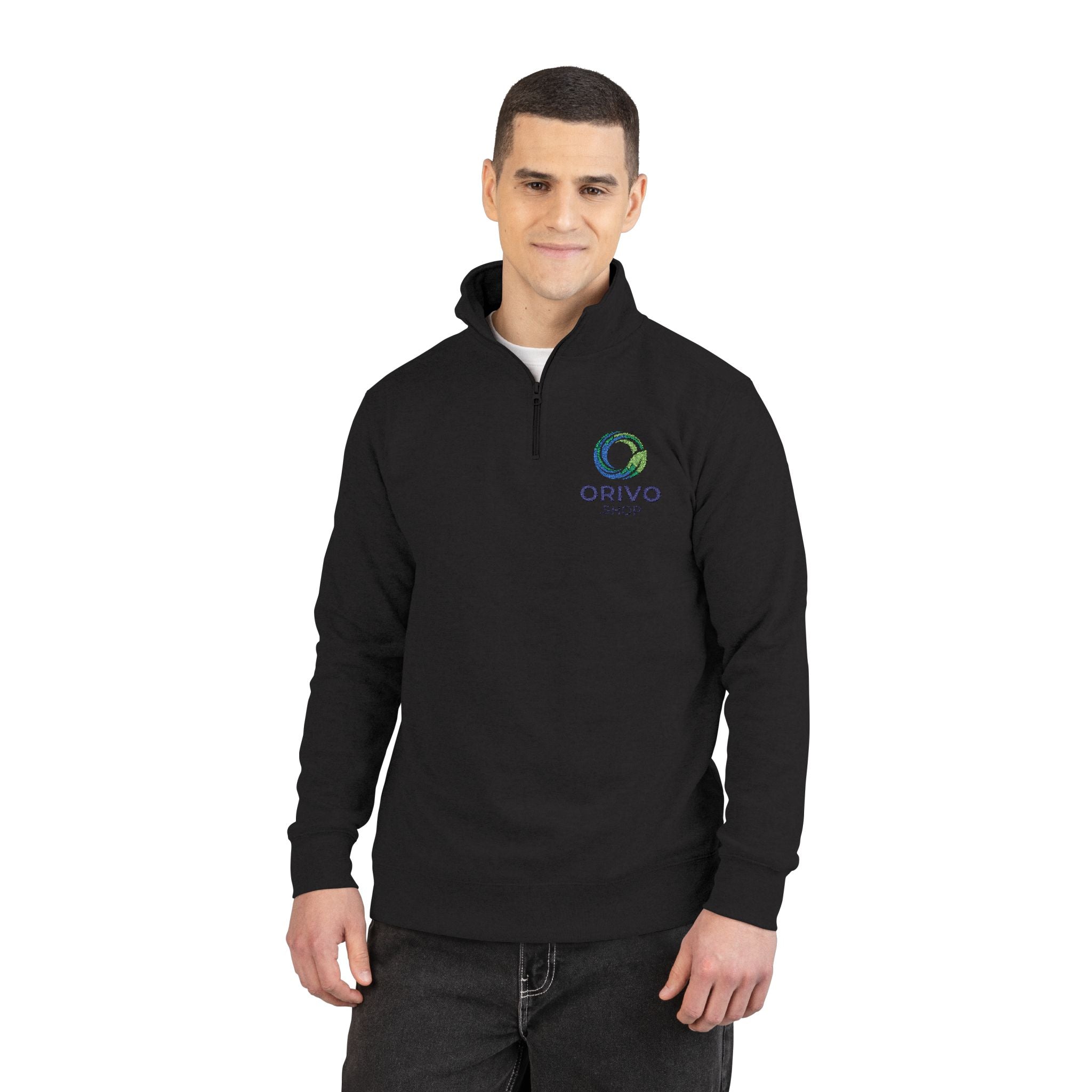 Embroidered Fleece Quarter-Zip Pullover — Relaxed Everyday Comfort