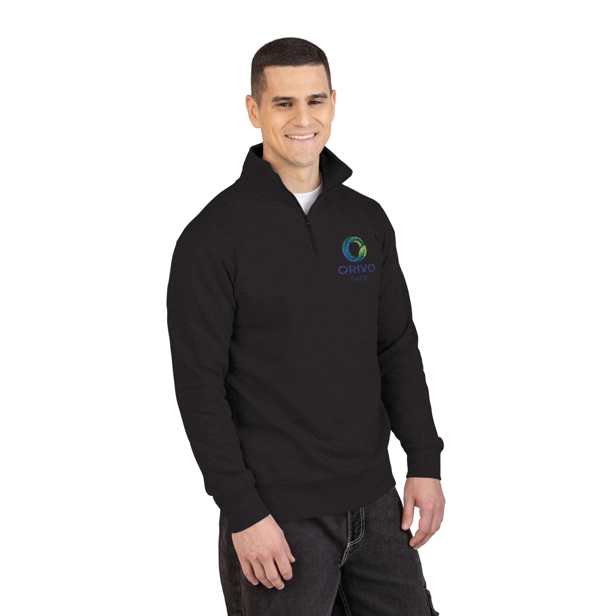 Embroidered Fleece Quarter-Zip Pullover — Relaxed Everyday Comfort